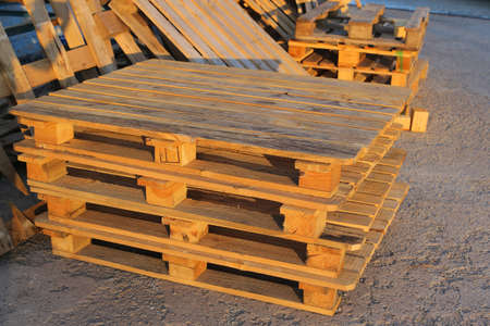 Stacks of Wooden palletsの写真素材