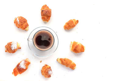 cocoa or chocolate and croissants so delicious on whiteの写真素材