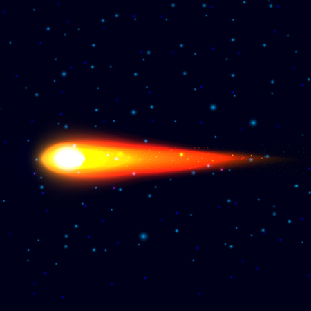 Vector illustration of a comet, stars, the cosmos. Fiery comet.のイラスト素材