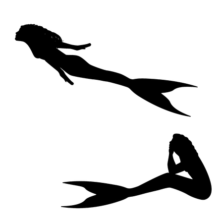 Vector illustration of a mermaid silhouette isolated on white background.のイラスト素材