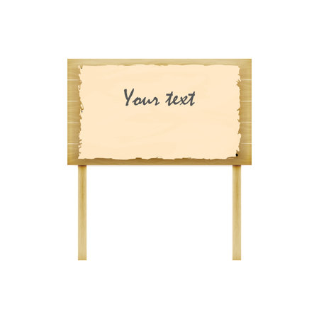 Vector illustration of wooden billboard. Isolated white background. A wooden plaque with the inscription. Notice board.のイラスト素材