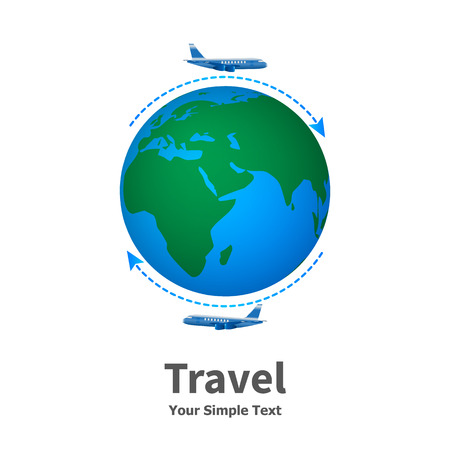 Vector illustration of the concept of travel. Flying on a plane. Trip around the world. Isolated on white background.のイラスト素材