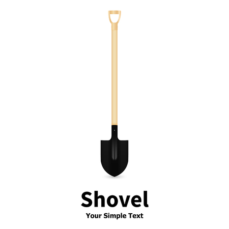 Vector illustration of a shovel on a white background. Bayonet shovel with a wooden handle. Shovel for digging and building land.のイラスト素材
