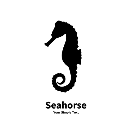 Vector illustration of black silhouette of a sea horse isolated on white background. Seahorse side view profile.のイラスト素材