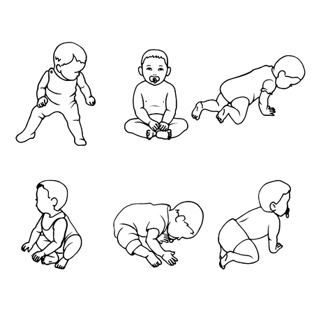 Vector illustration set of doodle hand-drawn children. Small babies isolated on white background.のイラスト素材