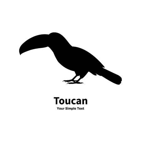 Vector illustration of standing on the ground silhouette toucan isolated on white background. Toucan side view profile.のイラスト素材