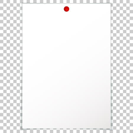 Vector illustration of a blank album sheet of paper attached to a red pushpin. Isolated paper format A4 for notes, for records.のイラスト素材