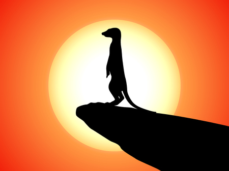 Silhouette of a meerkat on a cliff of sunsetのイラスト素材
