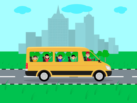 Vector children traveling by bus on travelのイラスト素材