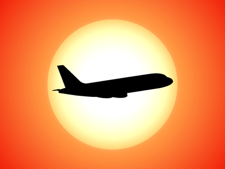 Vector airplane silhouette background sunsetのイラスト素材