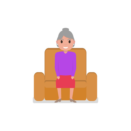 Vector cartoon grandmother sitting in a armchairのイラスト素材