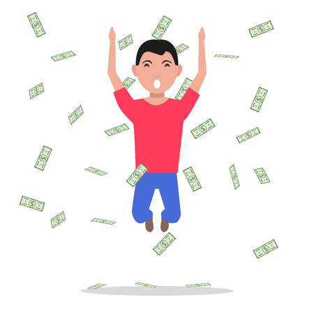 Vector cartoon man jump falling paper moneyのイラスト素材