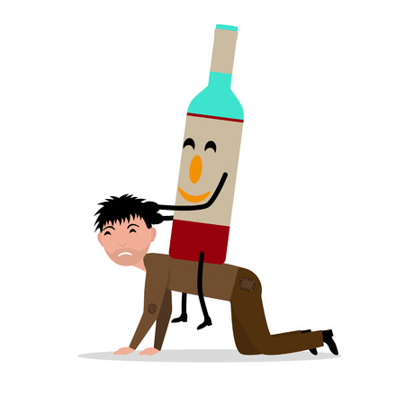 Vector cartoon young adult man with bottle alcoholのイラスト素材