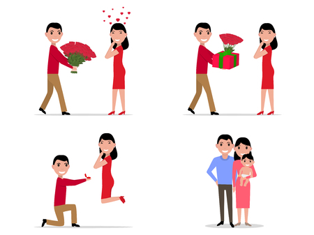 Vector cartoon stage set creating a happy familyのイラスト素材