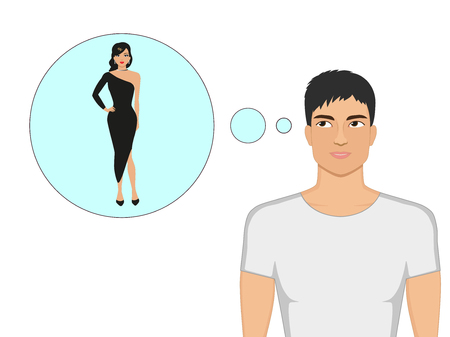 Vector cartoon guy dreams of a beautiful girlのイラスト素材