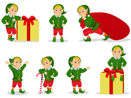 Vector illustration set of cartoon Christmas elvesのイラスト素材
