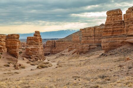 Charyn canyon is the famous place in Kazakhstan, similar to the Martian landscapeの写真素材