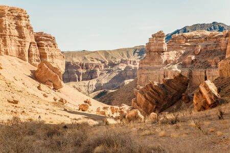 Charyn canyon is the famous place in Kazakhstan, similar to the Martian landscapeの写真素材