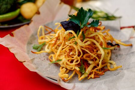 fried cheese cheshil with spices and herbs. Ideal for beerの写真素材