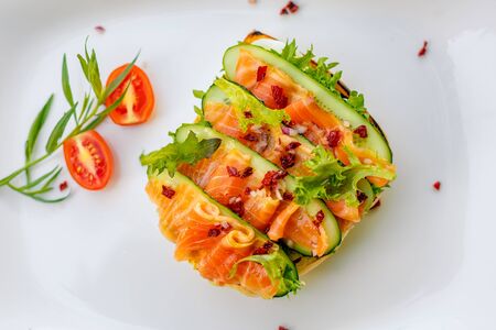 sandwich with bread fish and cucumberの写真素材
