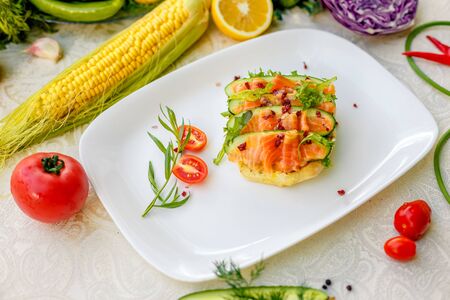 sandwich with bread fish and cucumberの写真素材