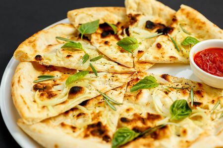 Italian crusty croutons with herbs and sea saltの写真素材