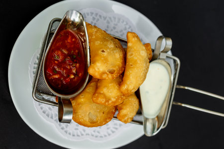 Hot juicy meat Mini lamb pasties with sauce
