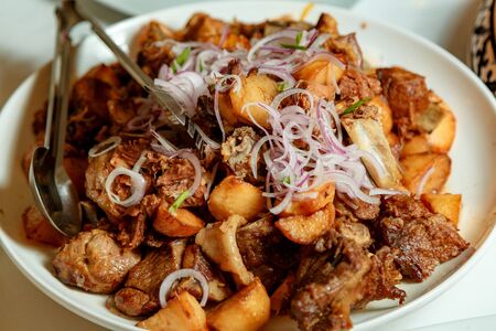 Kazakh dish with potatoes and horse meatの写真素材