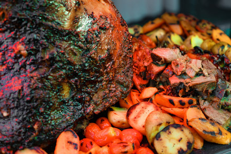 grilled beef with grilled vegetables, catering for the holiday