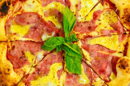 Italian pizza with mozzarella and basilの写真素材