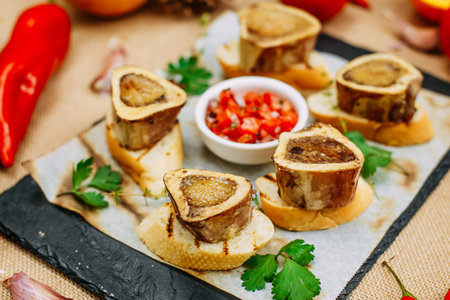 Autumn table setting with pumpkins. Thanksgiving dinner. Sugar marrow with crispy croutons from homemade baguette and sauceの写真素材