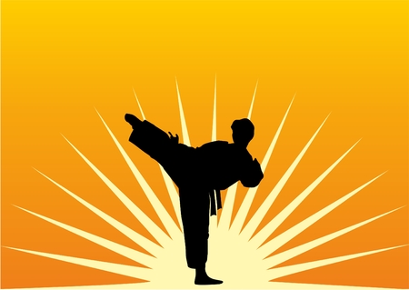  A man practices in karate on a background a sun のイラスト素材