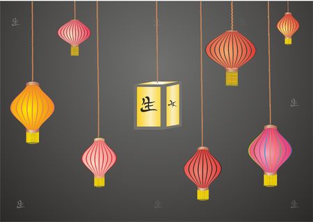the Chinese flashlights hang on a black backgroundのイラスト素材