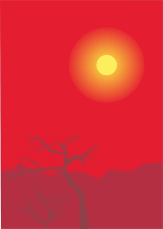 Silhouette of tree on a background sunset of a sun  のイラスト素材