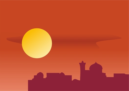 old east city on a background sunsetのイラスト素材