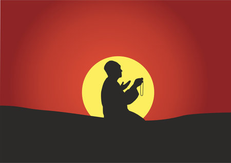 silhouette of east man on a background a sun のイラスト素材