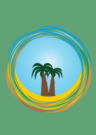 Two lonely palm trees in the middle of ocean   のイラスト素材