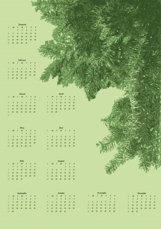 calendar with the image of winter branches of a fir-treeのイラスト素材