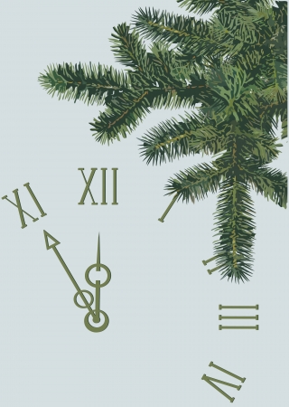the dial and pine branch on a blue backgroundのイラスト素材