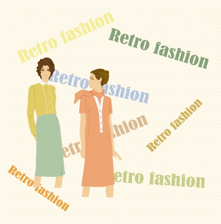 Illustration of a retro of fashion with girls modelsのイラスト素材