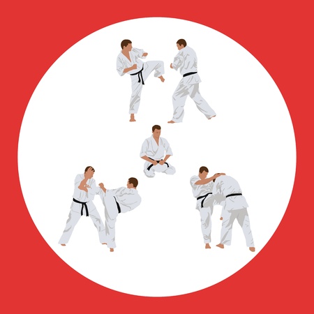 Set of various images of karate and hieroglyphsのイラスト素材