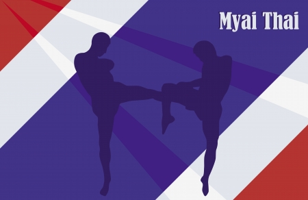 Illustration with the image of Thai boxers against a flagのイラスト素材