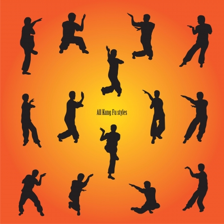 Set of images of people of engaged Kung fuのイラスト素材