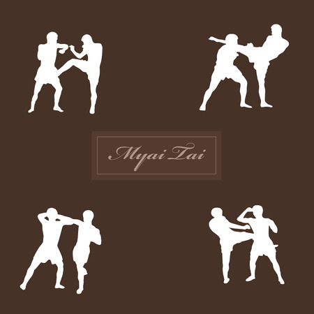 Illustration with Thai boxers against a dark backgroundのイラスト素材