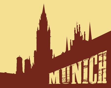 Contour of the building of the city of Munich on a yellow backgroundのイラスト素材