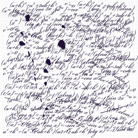 Chaotic set of mathematical formulas on a school writing-bookのイラスト素材