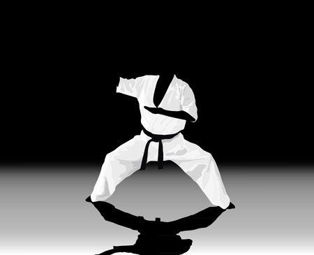 The illustration, the man is engaged in karate on a black white background.のイラスト素材