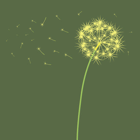 The dandelion which is blown a wind on a light green background.のイラスト素材