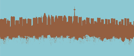 The city contour executed by a brush on a blue background.のイラスト素材