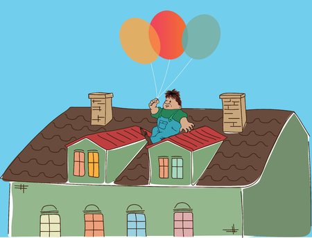 Illustration, fabulous man on the roof.のイラスト素材
